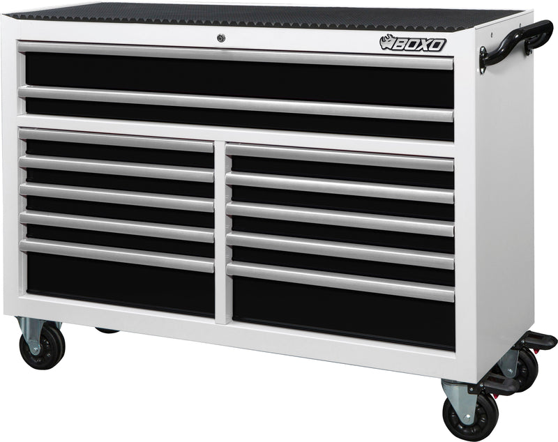BOXO 53" 12 Drawer Roll Cabinet with Drawer Trim Pack - White Body with Trim Colour Options