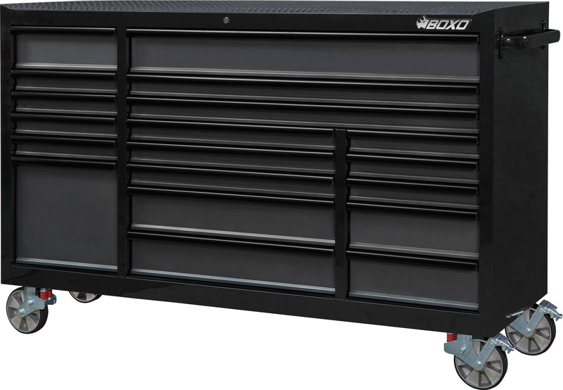 BOXO 72" 19 Drawer Triple Bank Roll Cabinet with Drawer Trim Pack - Black Body & Trim Colour Options