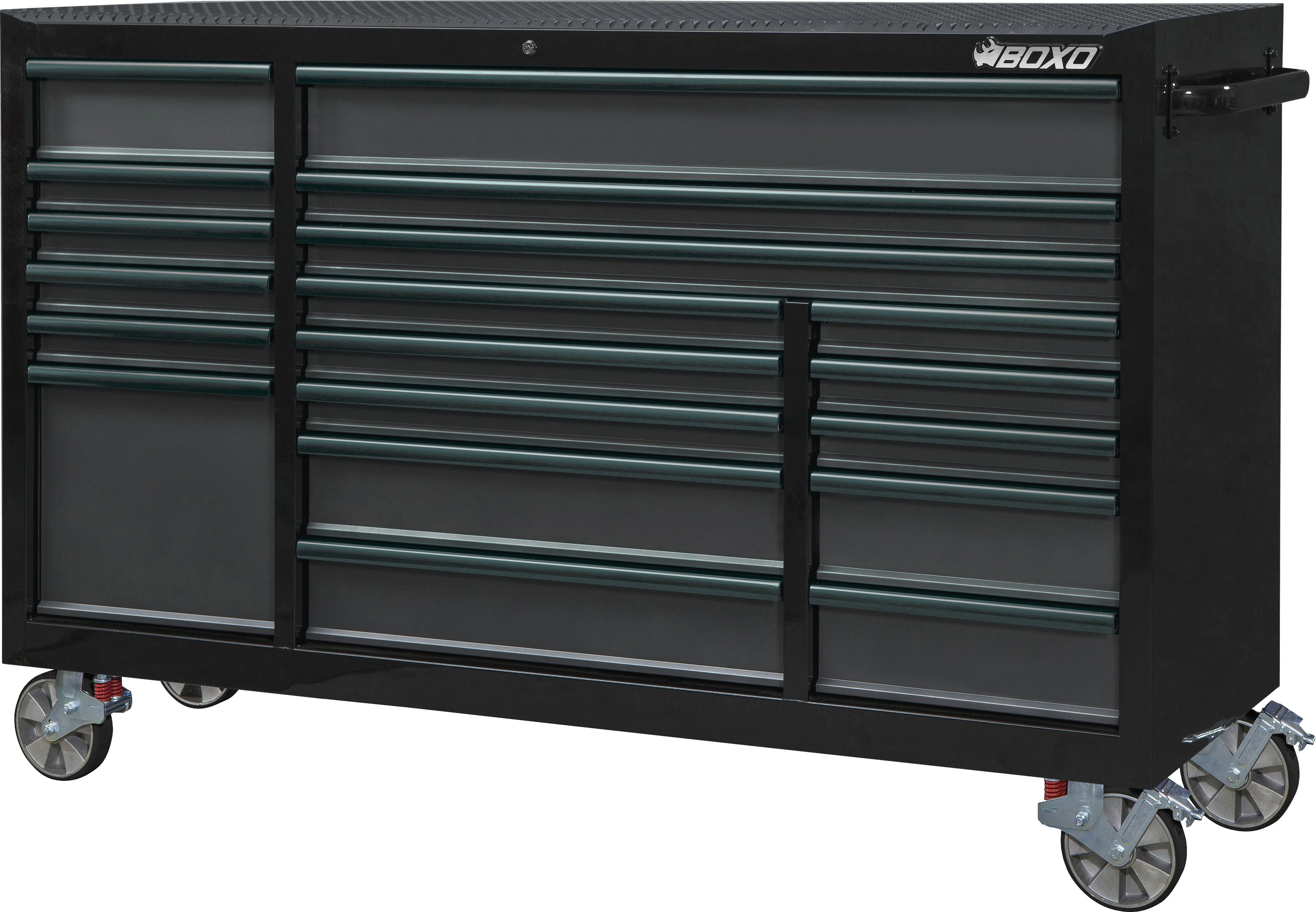 BOXO 72" 19 Drawer Triple Bank Roll Cabinet with Drawer Trim Pack - Black Body & Trim Colour Options