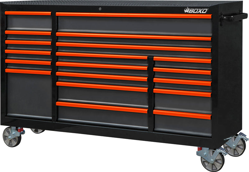 BOXO 72" 19 Drawer Triple Bank Roll Cabinet with Drawer Trim Pack - Black Body & Trim Colour Options