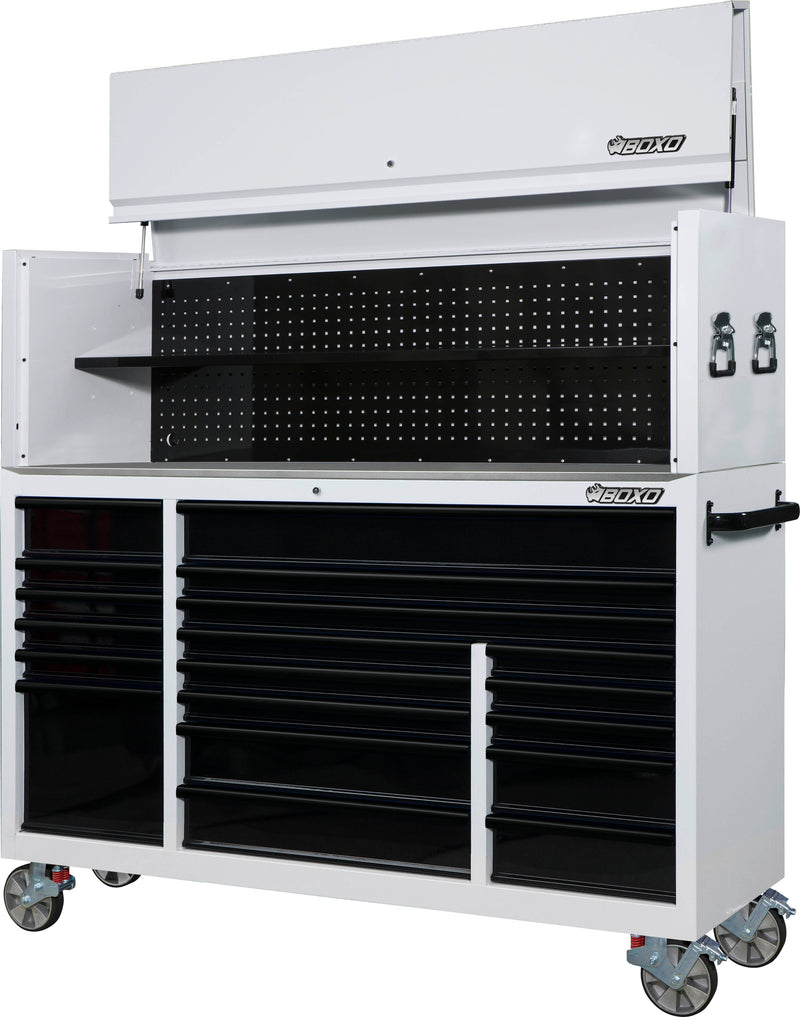 BOXO 72" 19 Drawer Roll Cabinet & Hutch with Drawer Trim Pack - White Body & Trim Colour Options