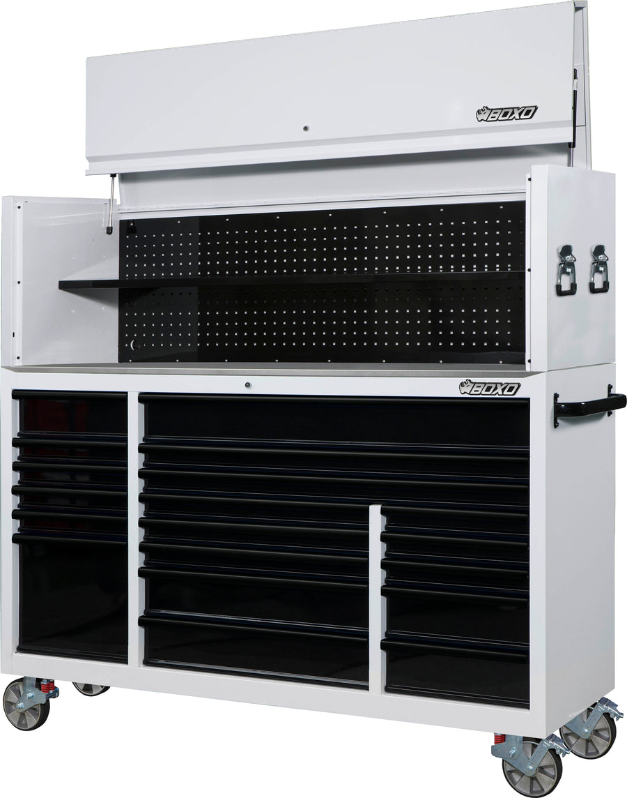 BOXO 72" 19 Drawer Roll Cabinet & Hutch with Drawer Trim Pack - White Body & Trim Colour Options