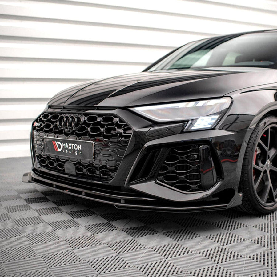 Maxton Street Pro Front Splitter V.1 (+Flaps) Audi RS3 Sportback 8Y (2020-) in Black-R44 Performance