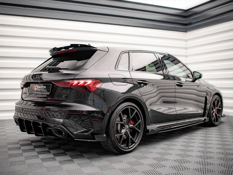 Maxton Street Pro Rear Side Splitters (+Flaps) AUDI RS3 Sportback 8Y (2020-) in Gloss Black-R44 Performance