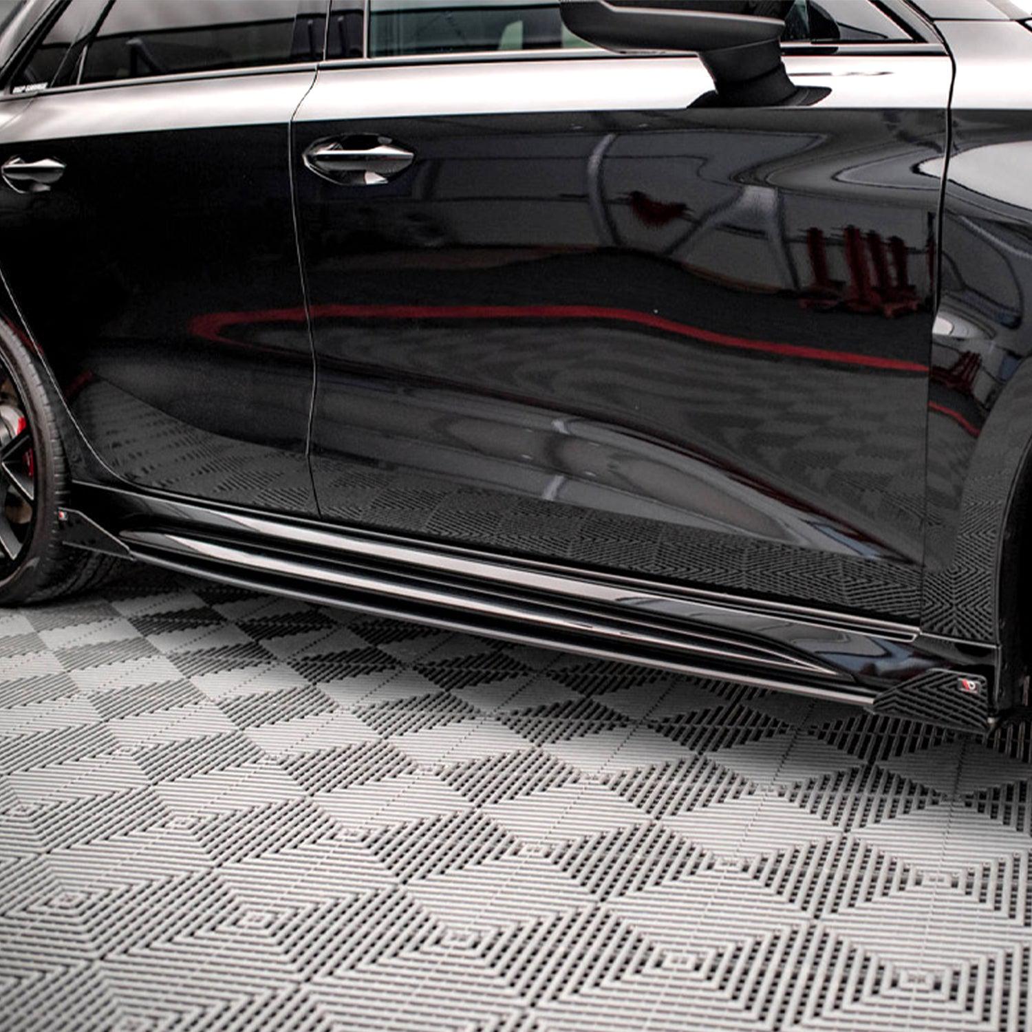 Maxton Street Pro Side Skirts Diffusers (+Flaps) AUDI RS3 Sportback 8Y (2020-) in Black-R44 Performance