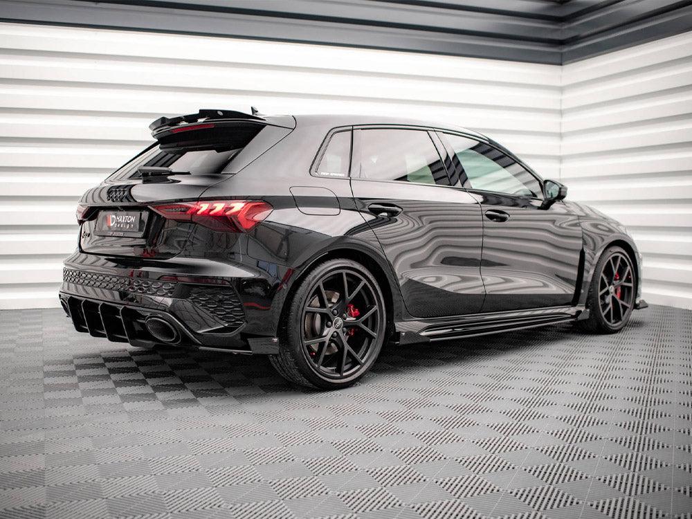 Maxton Street Pro Side Skirts Diffusers (+Flaps) AUDI RS3 Sportback 8Y (2020-) in Black-R44 Performance