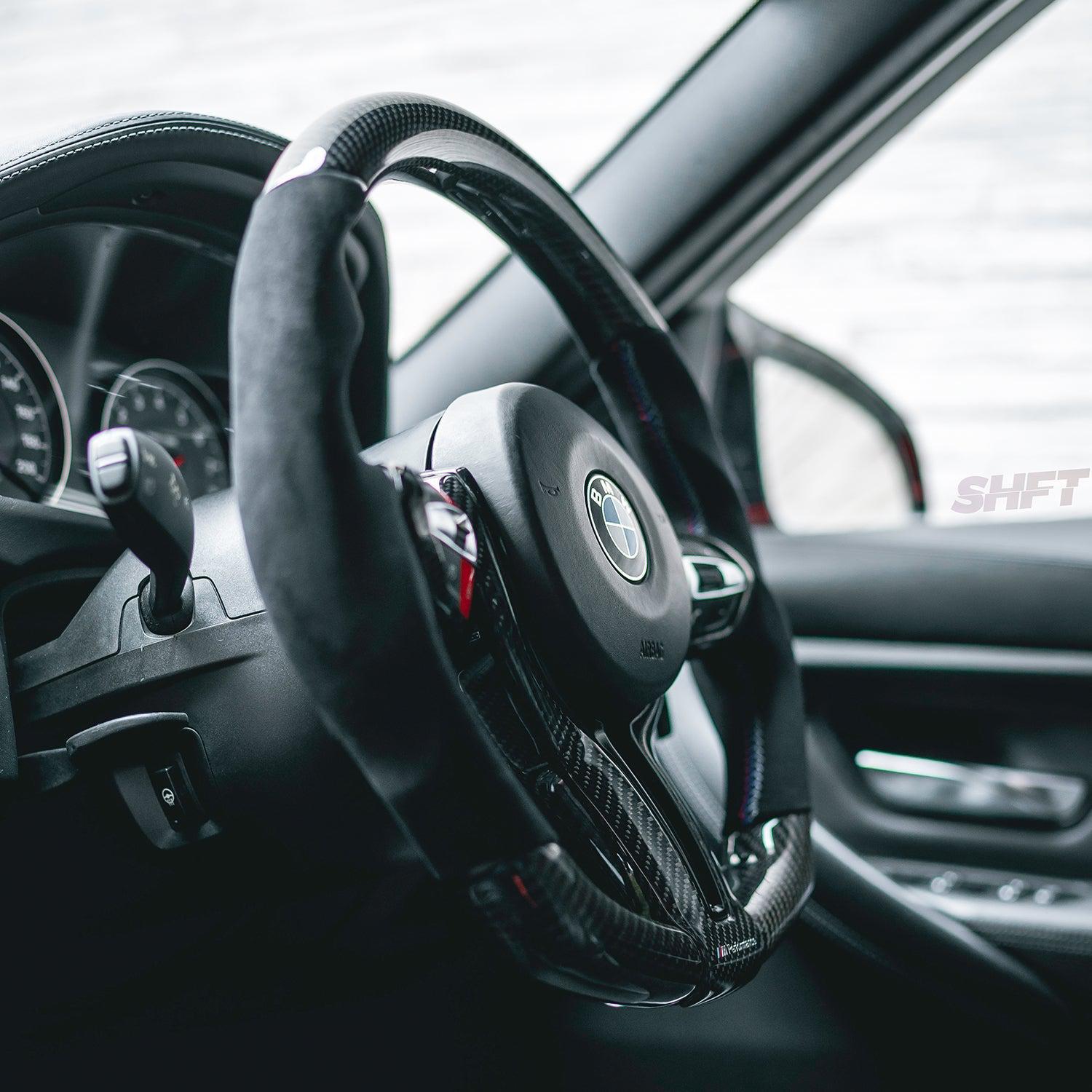 SHFT BMW F Series Flat Bottom Steering Wheel In Gloss Carbon Fibre & Alcantara-R44 Performance