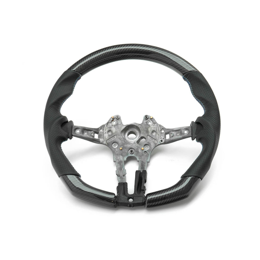 SHFT BMW F Series Flat Bottom Steering Wheel In Gloss Carbon & Perforated Leather-R44 Performance