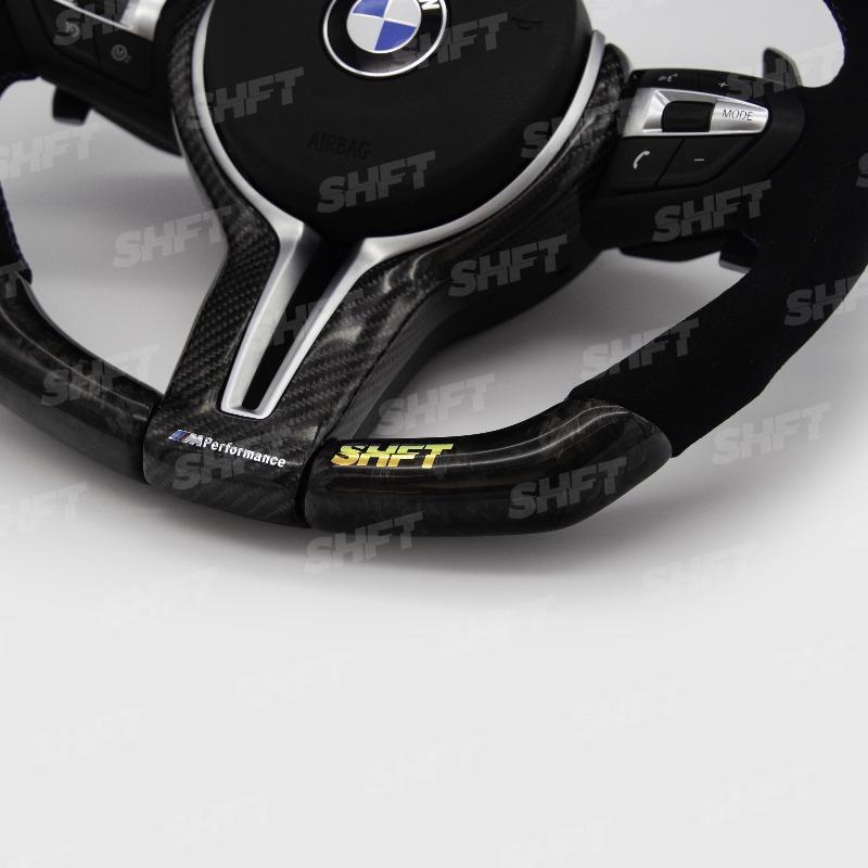SHFT BMW F Series Flat Bottom Steering Wheel In Gloss Forged Carbon Fibre & Alcantara-R44 Performance