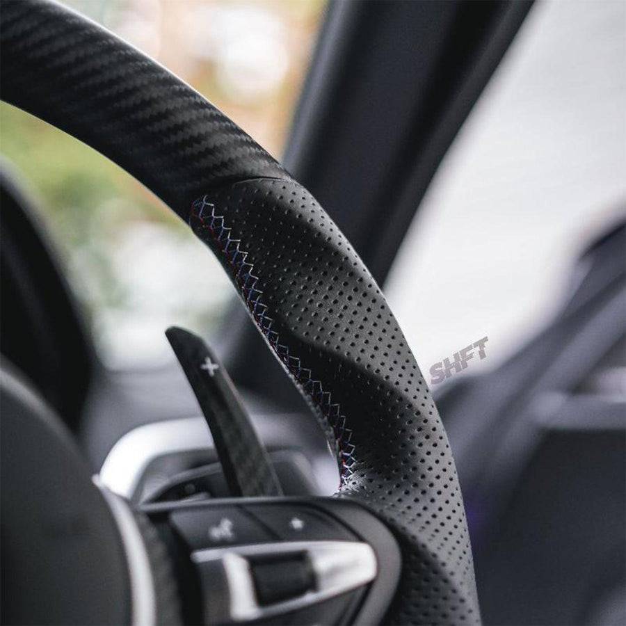 SHFT BMW F Series Flat Bottom Steering Wheel In Matte Carbon & Perforated Leather-R44 Performance