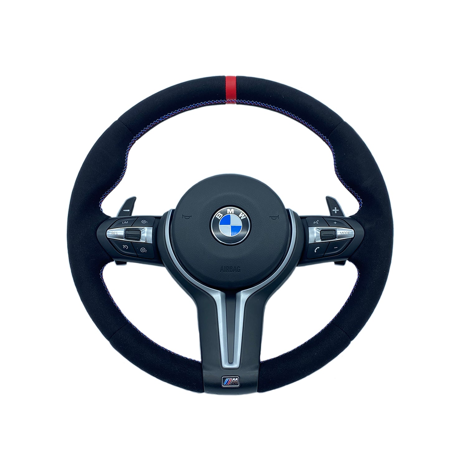 SHFT BMW F Series Round Steering Wheel In Alcantara With Red Stripe-R44 Performance