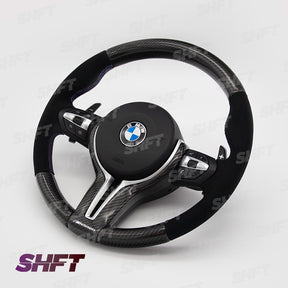 SHFT BMW F Series Round Steering Wheel In Gloss Carbon Fibre & Alcantara-R44 Performance