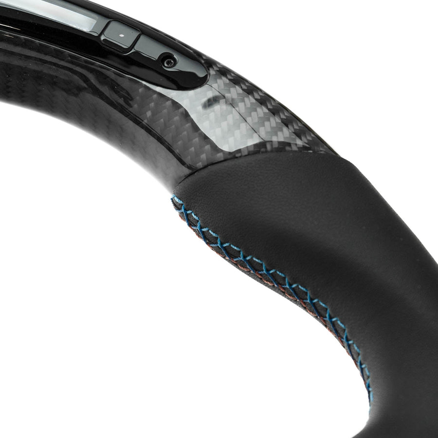 SHFT BMW Flat Bottom Steering Wheel In Gloss Carbon Fibre & Leather With LED Race Display-R44 Performance