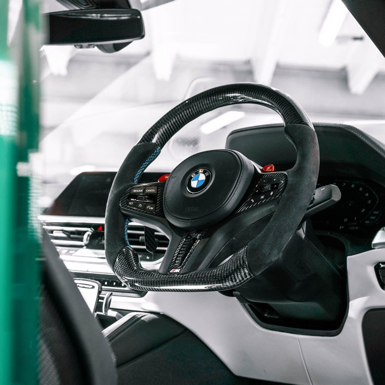 SHFT BMW M3/M4 Flat Bottom Steering Wheel In Gloss Carbon Fibre & Alcantara (G80/G82/G83)-R44 Performance