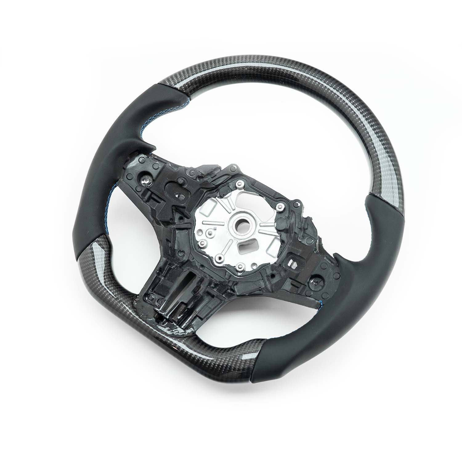 SHFT BMW M3/M4 Flat Bottom Steering Wheel In Gloss Carbon Fibre & Leather (G80/G82/G83)-R44 Performance