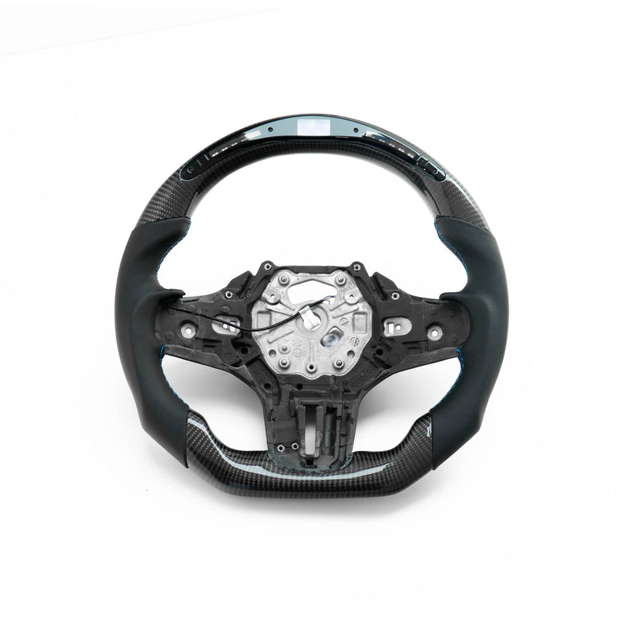 SHFT BMW M3/M4/M240i Flat Bottom Steering Wheel In Gloss Carbon Fibre & Leather With LED Display (G80/G82/G83/G42)-R44 Performance