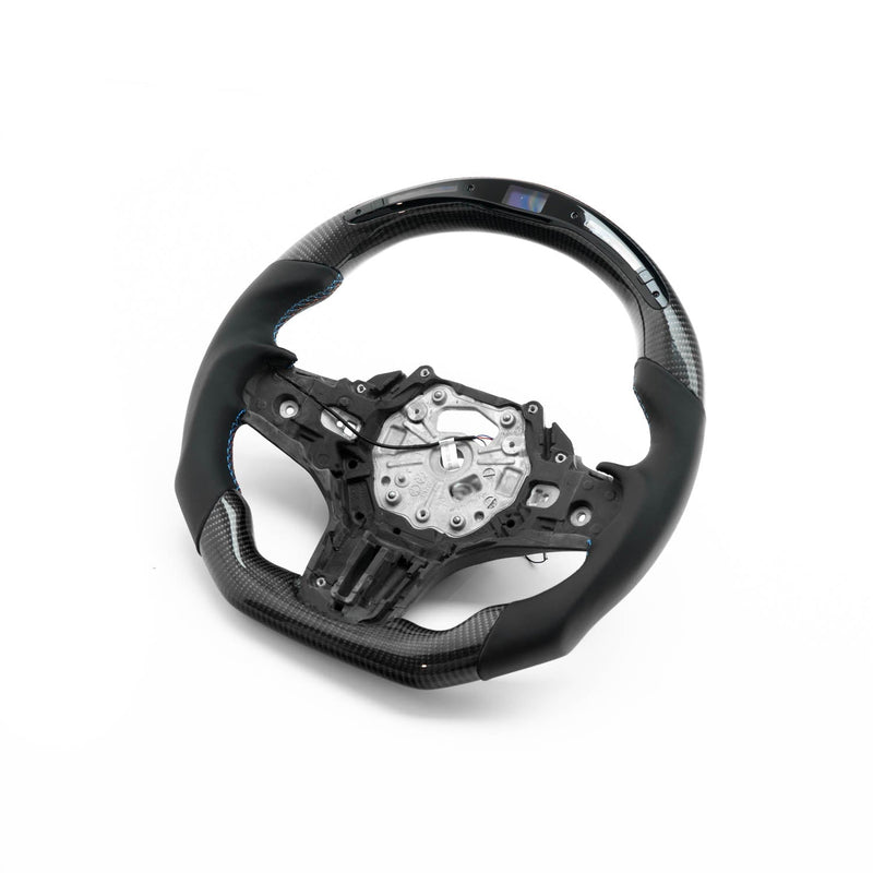 SHFT BMW M3/M4/M240i Flat Bottom Steering Wheel In Gloss Carbon Fibre & Leather With LED Display (G80/G82/G83/G42)-R44 Performance